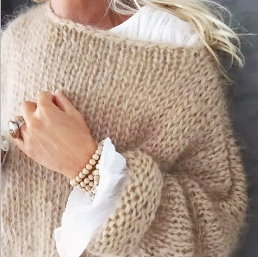 Damen Grobstrickpullover mit weiten Ärmel Fudus