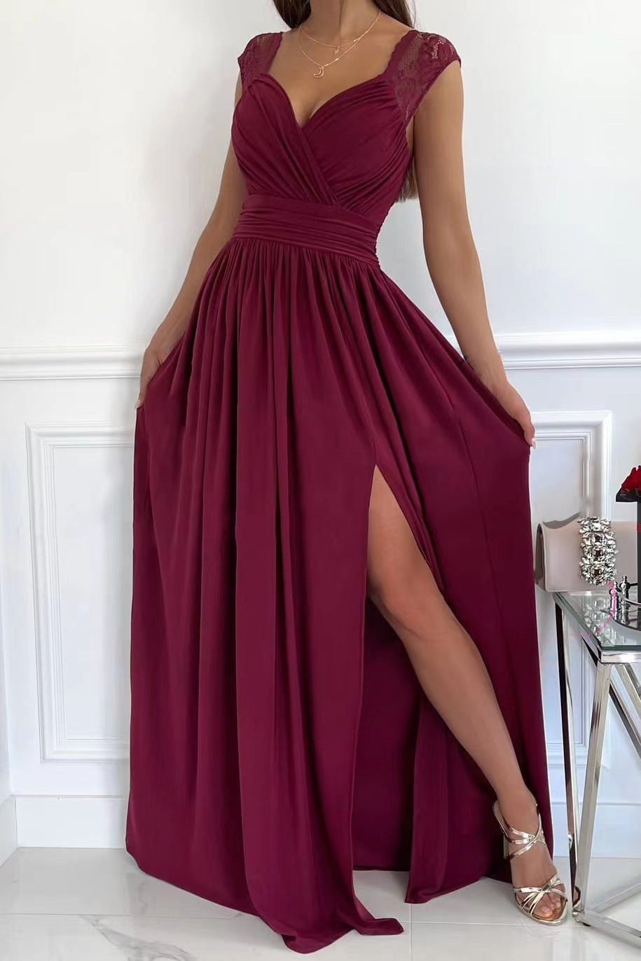 Damen Elegantes Maxikleid mit Spitzenärmeln
