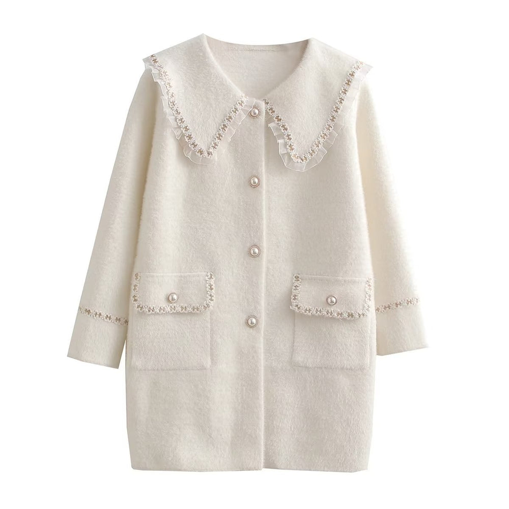 Damen Langarmjacke mit dekorativem Kragen und funktionalen Taschen Fudus