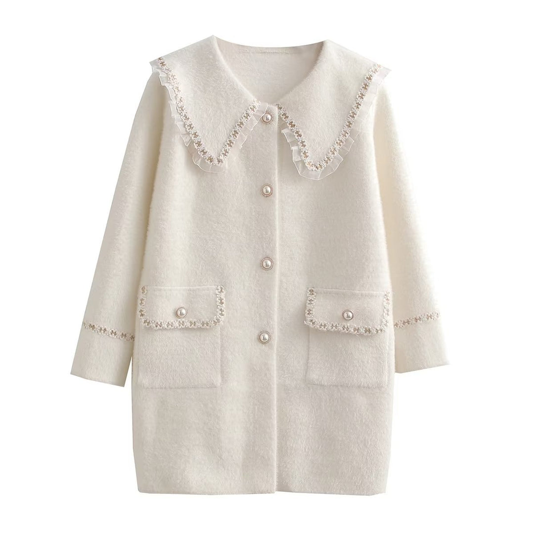 Damen Langarmjacke mit dekorativem Kragen und funktionalen Taschen Fudus