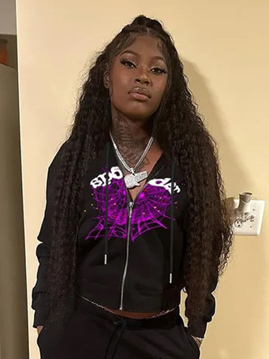 Damen Kapuzenjacke mit einzigartigem Spinnennetz-Design und auffälligem Grafikdruck Fudus