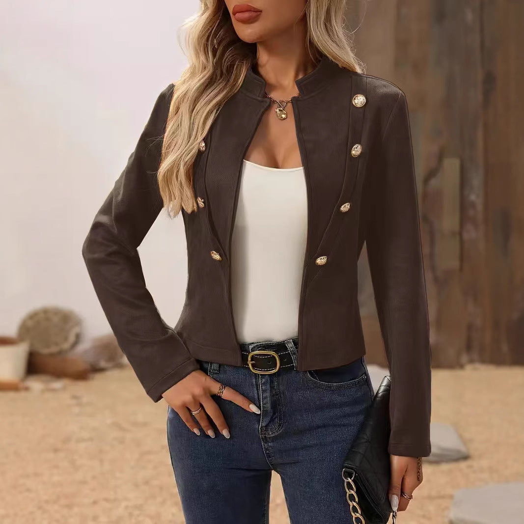 Damen Kurze Blazerjacke mit eleganter Knopfleiste und Stehkragen Fudus
