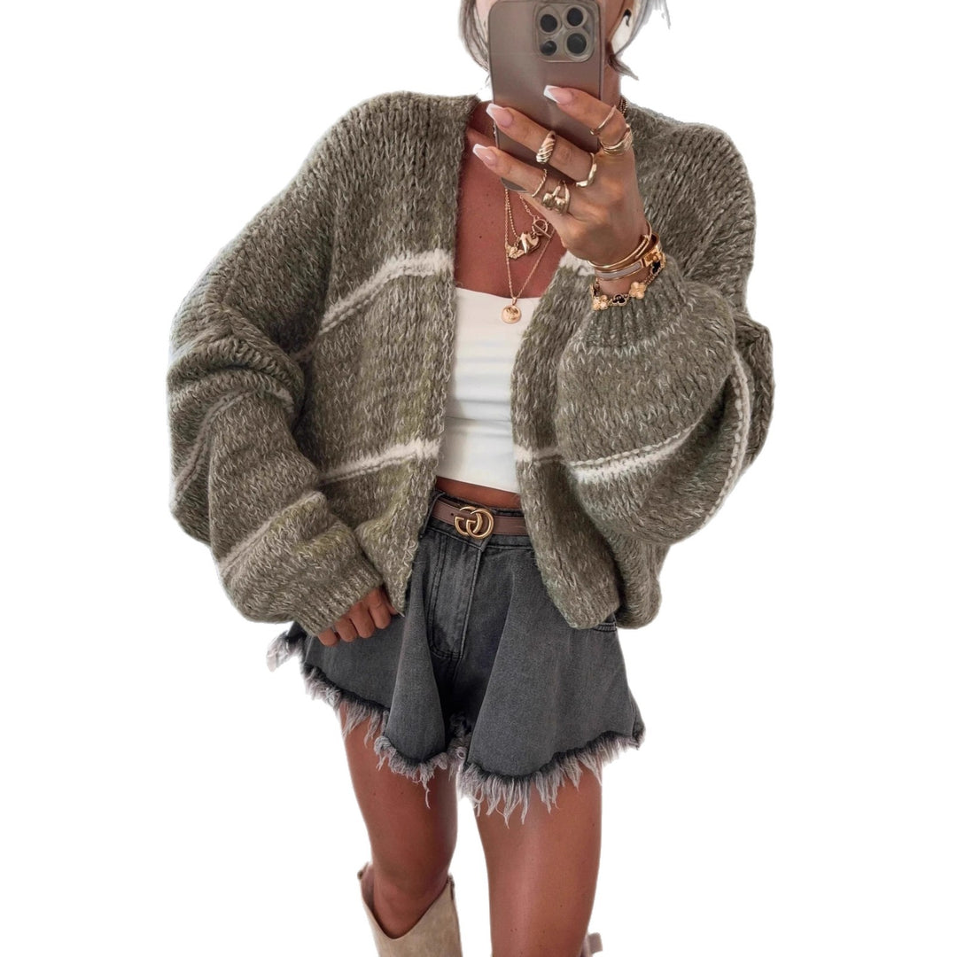 Damen Grobstrickjacke mit lässigem Schnitt und modischem Streifenmuster Fudus