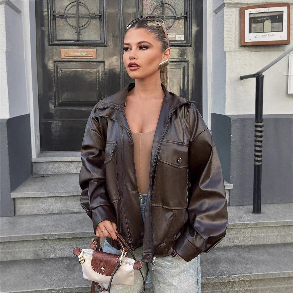 Damen lässige Oversized-Jacke mit großen Taschen Fudus