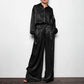 Damen Satin Blusen Und Hosen Set Mit Weitem Schnitt Und Modernen Details