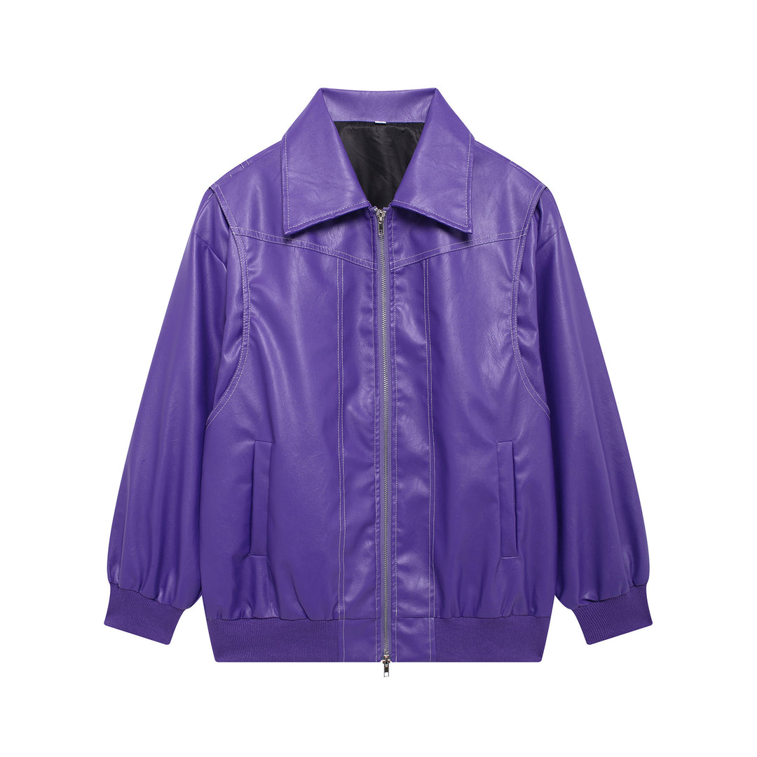 Damen Kunstlederjacke mit elastischen Bündchen und hochschließendem Kragen Fudus