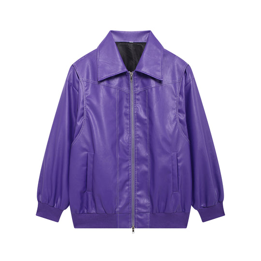 Damen Kunstlederjacke mit elastischen Bündchen und hochschließendem Kragen Fudus