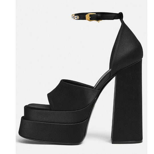 Damen High-Platform Open-Toe Sandalen mit Verziertem Knöchelriemen