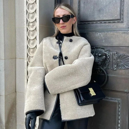 Damen Kuscheljacke mit dekorativen Knopfdetails Fudus