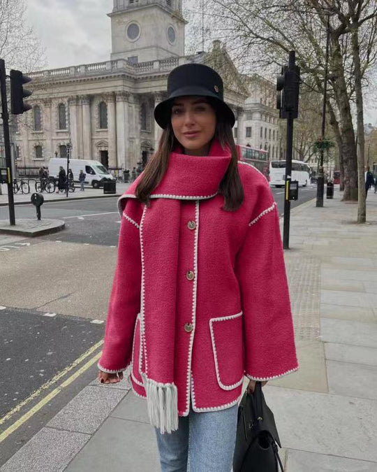 Damen Kuschelige Fleecejacke mit eleganten Fransen und Knopfdetail Fudus