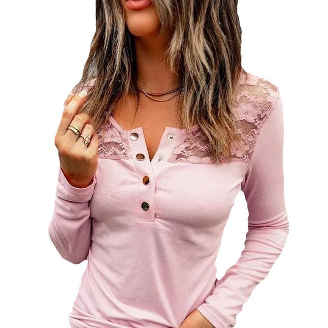 Damen Langarmshirt mit Spitzenbesatz Fudus