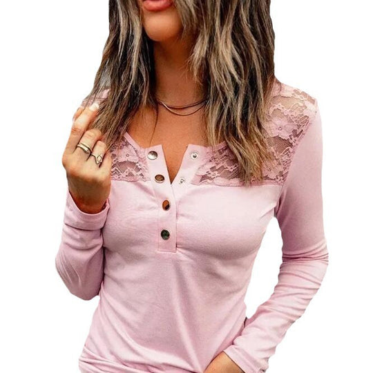 Damen Langarmshirt mit Spitzenbesatz Fudus