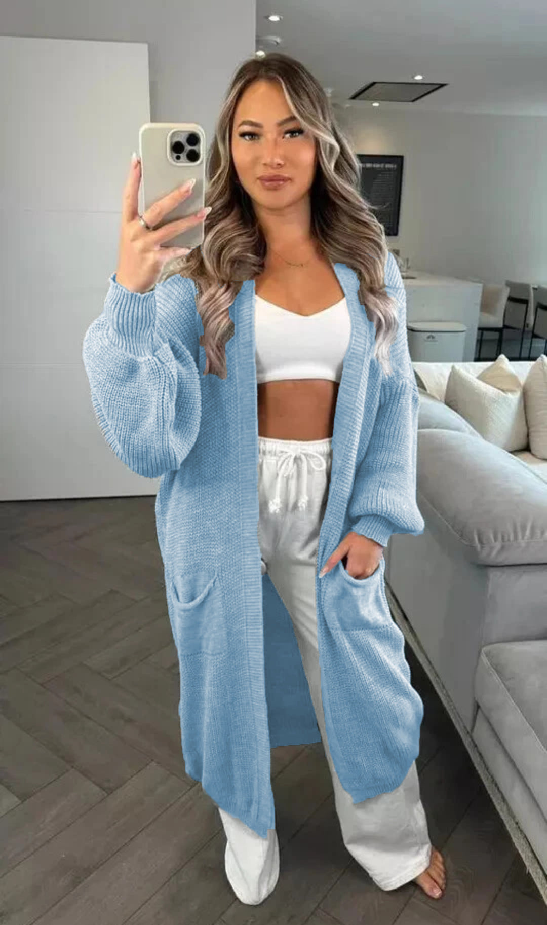 Damen Grobstrickcardigan im lässigen Oversized-Stil mit praktischen Taschen Fudus