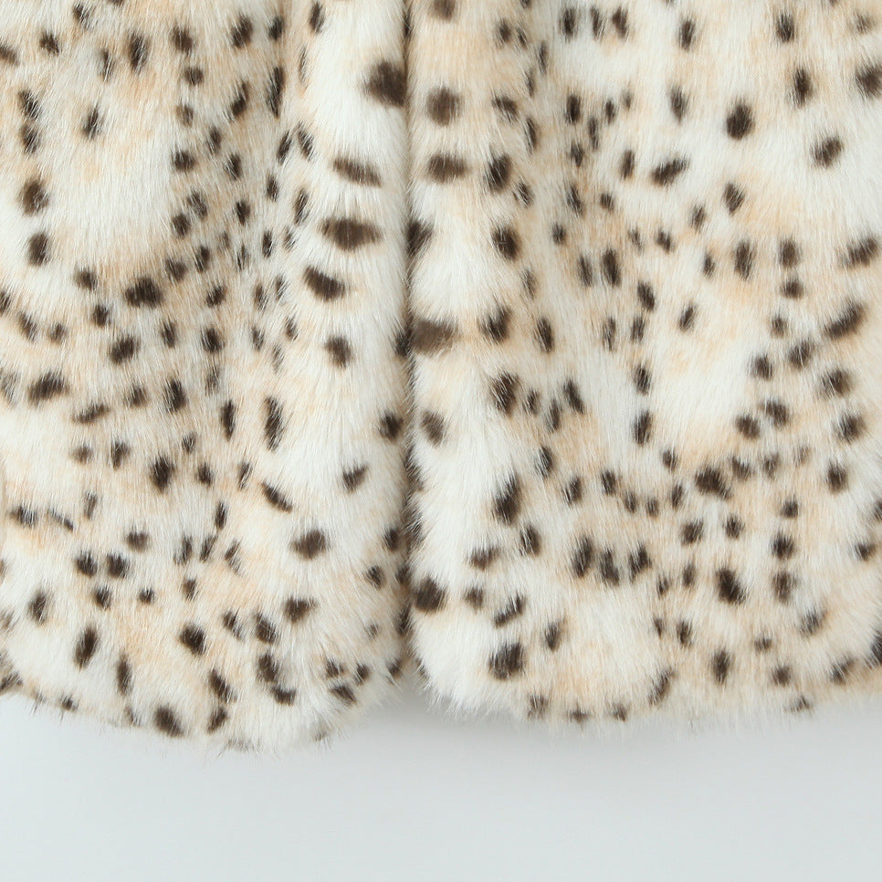 Damen Kunstfellmantel mit elegantem Leopardenmuster Fudus
