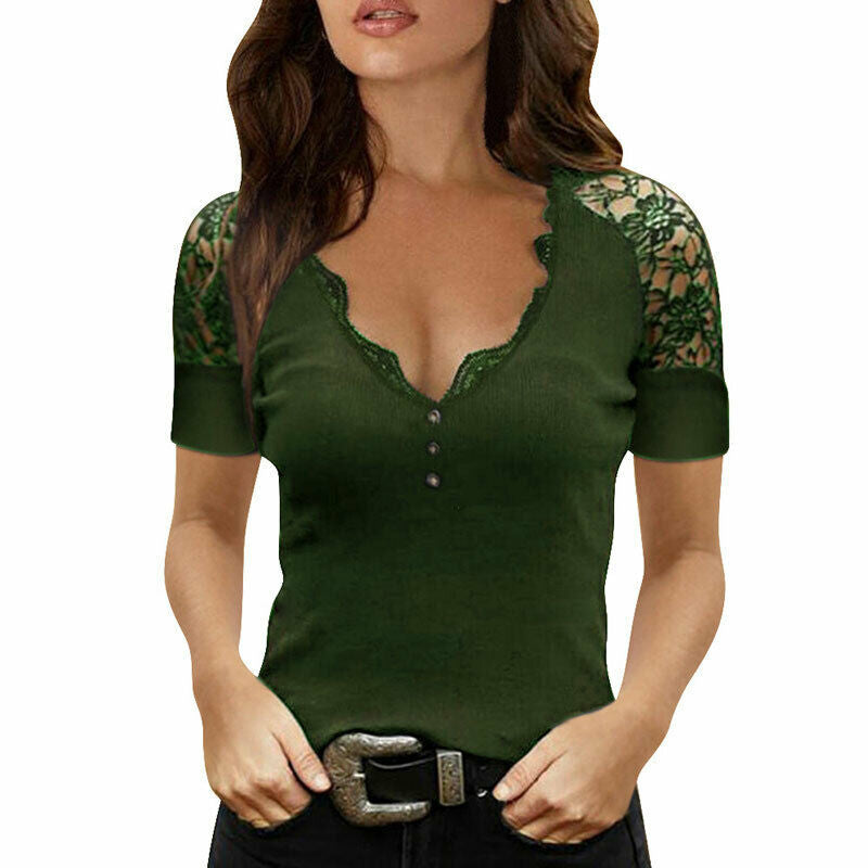Damen Spitzenbesatz V Ausschnitt Bluse Mit Elegantem Schnitt
