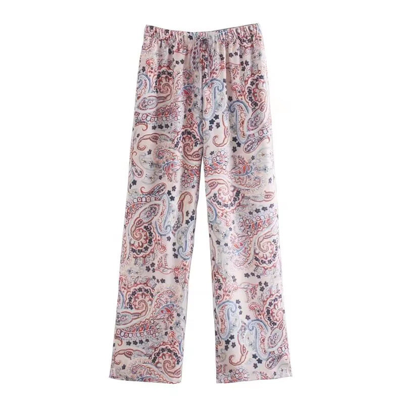 Damen lässige Hose mit floralem Muster und elastischem Bund Fudus