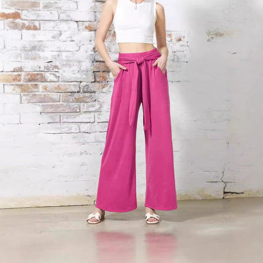 Damen Komfortable Weitbein-Hose mit Bindegürtel Fudus
