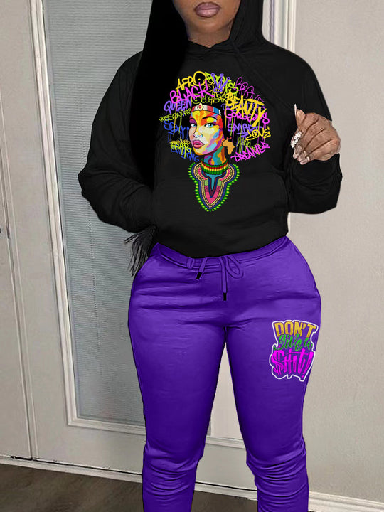 Damen Hoodie mit grafischem Druck und stylischer Jogginghose Fudus