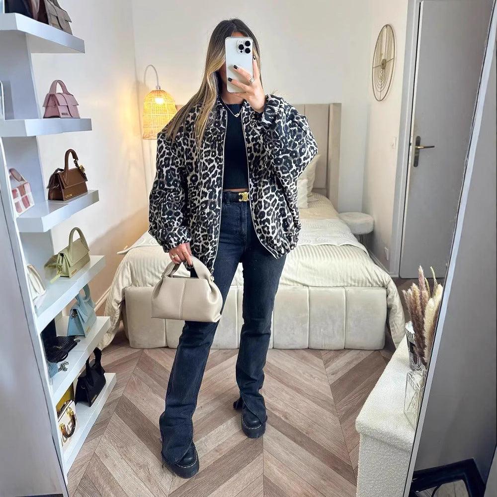 Damen lässige Steppjacke im Leopardenmuster Fudus