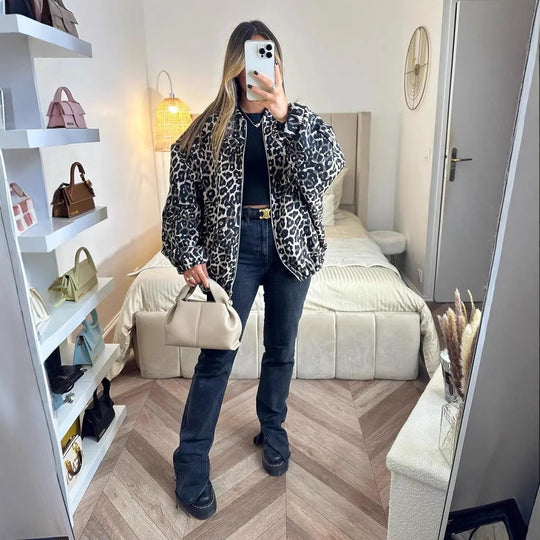 Damen lässige Steppjacke im Leopardenmuster Fudus