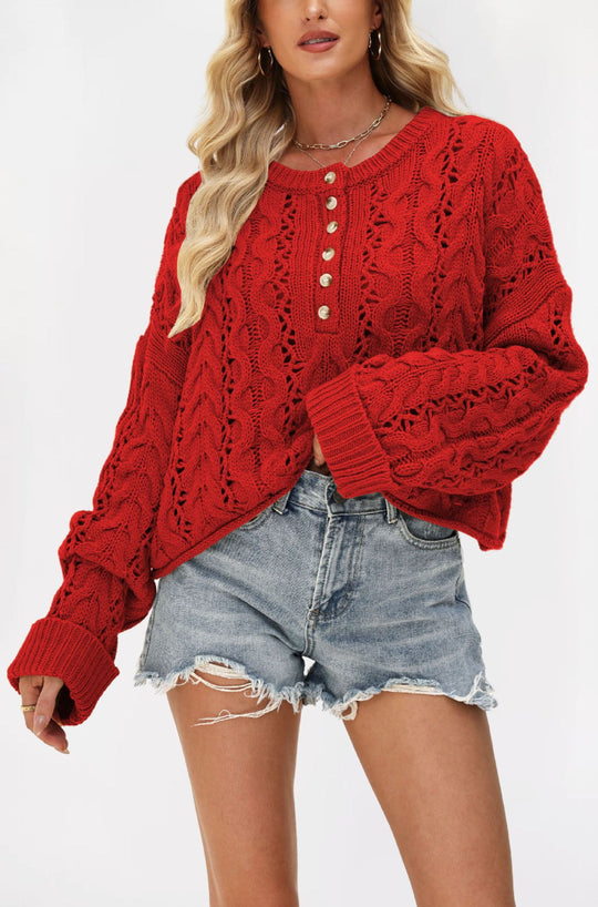 Damen kuscheliger Strickpullover mit strukturiertem Zopfmuster Fudus