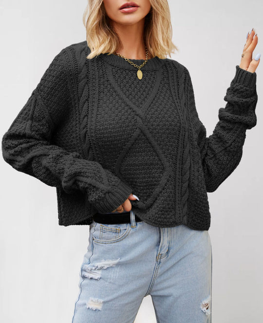 Damen Grobstrickpullover mit strukturiertem Zopfmuster Fudus