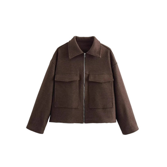 Damen lässige Jacke mit aufgesetzten Taschen und Reißverschluss Fudus