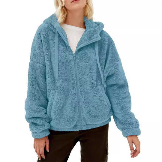 Damen Kuscheljacke mit Kapuze und seitlichen Taschen Fudus