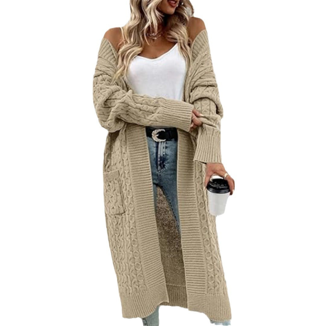 Damen Grobstrick Cardigan mit offenem Design und tiefen Taschen Fudus