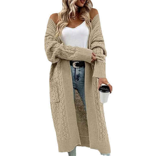 Damen Grobstrick Cardigan mit offenem Design und tiefen Taschen Fudus