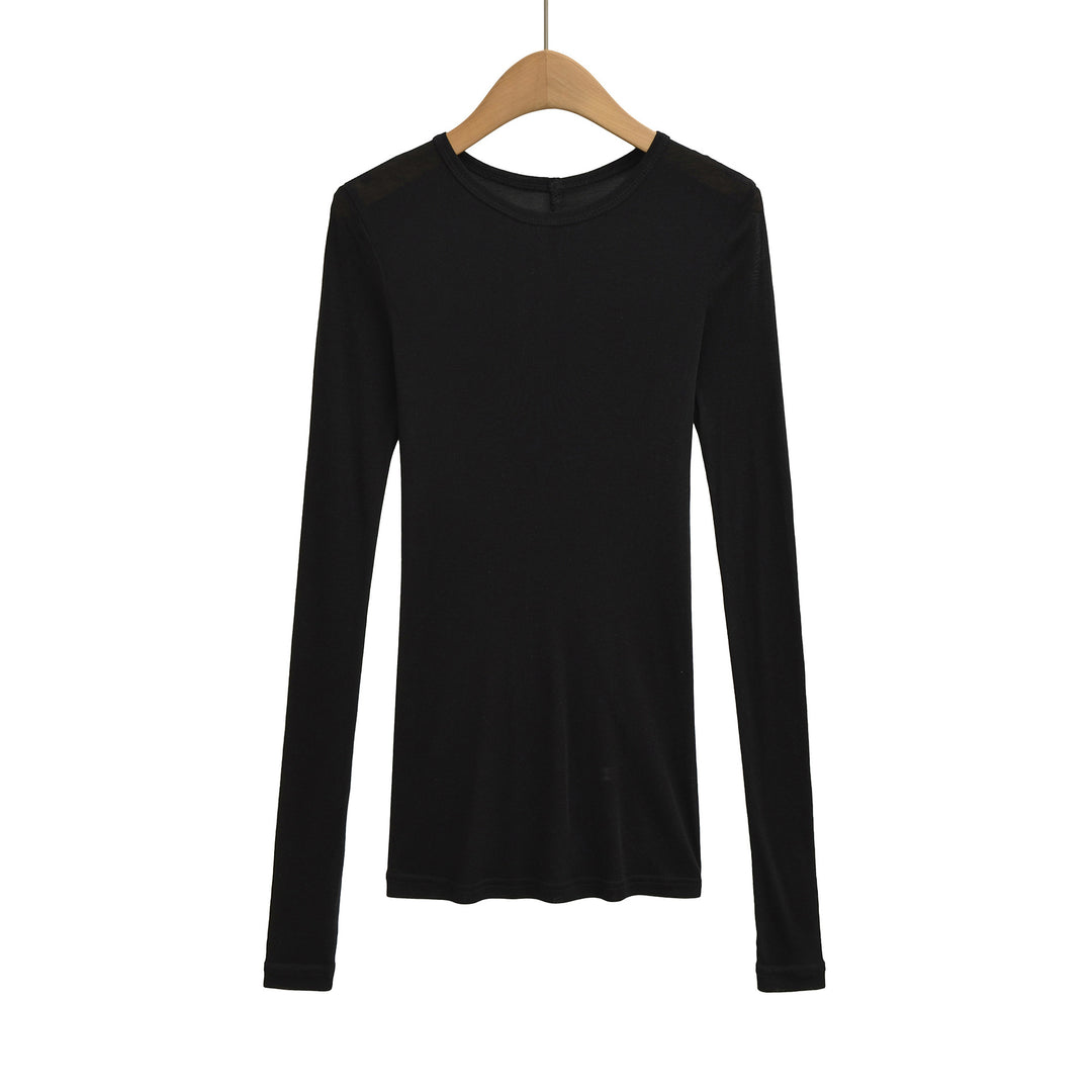 Damen langärmliges Basictop mit raffinierten Rüschendetails Fudus