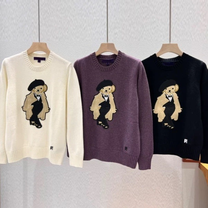 Damen kuscheliger Strickpullover mit dekorativem Bären-Motiv Fudus