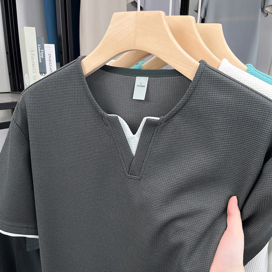 Damen Kurzarmshirt mit modernem V-Ausschnitt und atmungsaktivem Waffeljersey Fudus