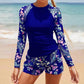 Damen Surf Set UV Schutz Langärmelige Rashguard Shorts Schnelltrocknend