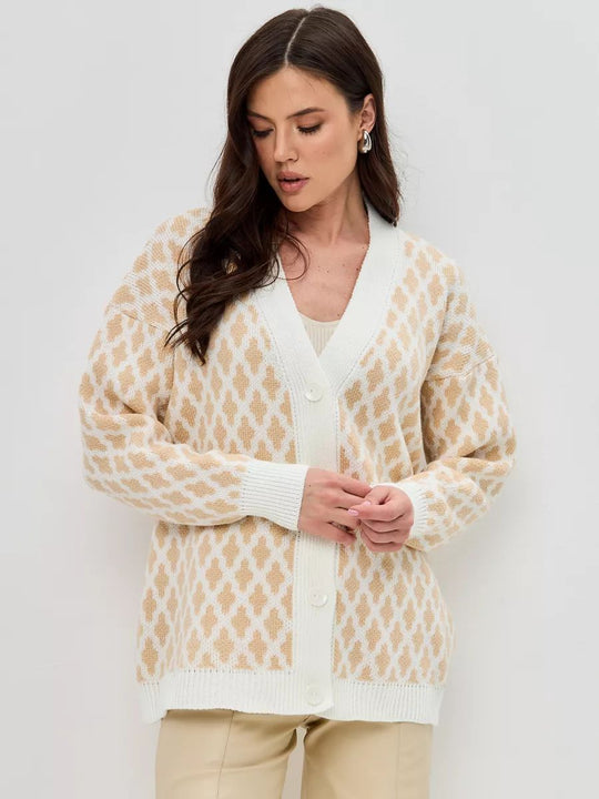 Damen Grobstrickjacke mit modernem Leopardenmuster Fudus