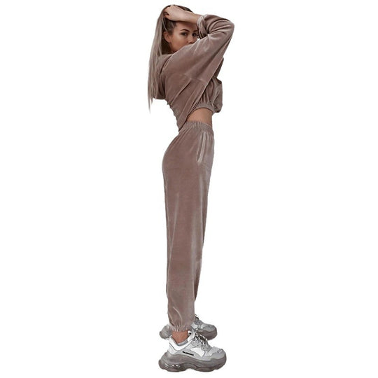 Damen kuscheliges Velours-Loungewear-Set mit oversized Schnitt Fudus