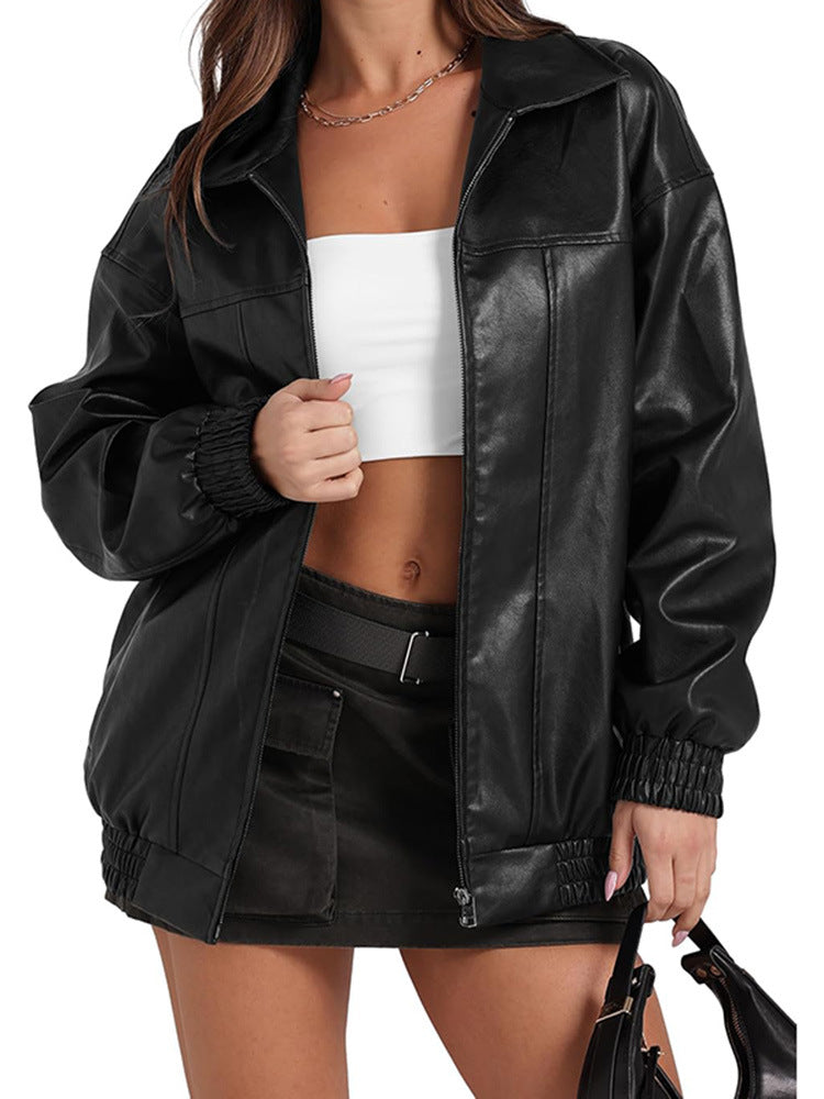 Damen Lässige Oversized-Jacke mit elastischen Bündchen und praktischen Taschen Fudus