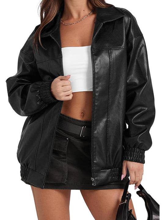 Damen Lässige Oversized-Jacke mit elastischen Bündchen und praktischen Taschen Fudus