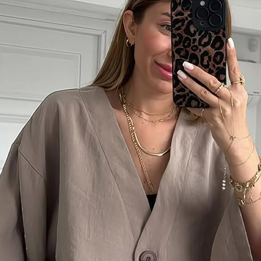 Damen lässige Oversized Blazerjacke mit weitem Schnitt Fudus