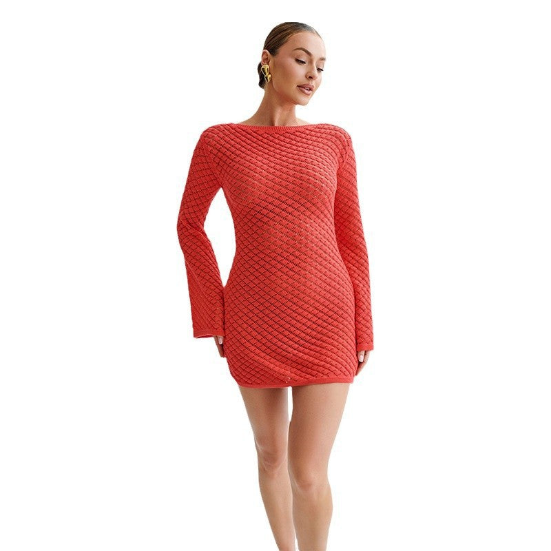 Damen Häkelkleid mit elegantem Netzdesign und weiten Ärmeln Fudus