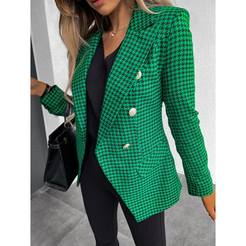 Damen Karierter Blazer im modernen Schnitt mit doppelter Knopfreihe und eleganten Details Fudus