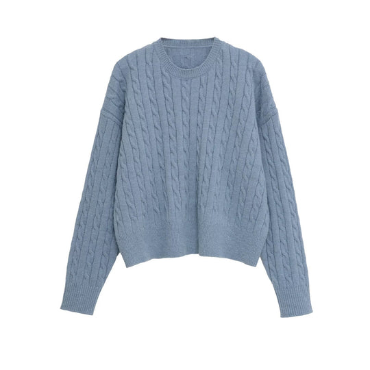 Damen Grobstrickpullover mit Zopfdesign und Rundhalsausschnitt Fudus