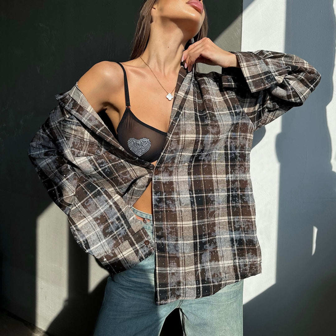 Damen Karierte Overshirt Fudus