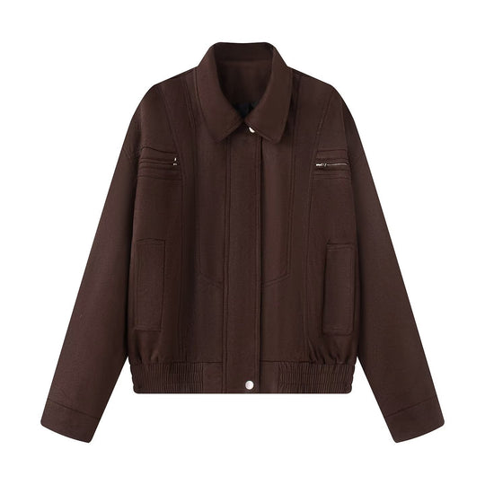 Damen lässige Freizeitjacke mit hohem Kragen und praktischen Taschen Fudus