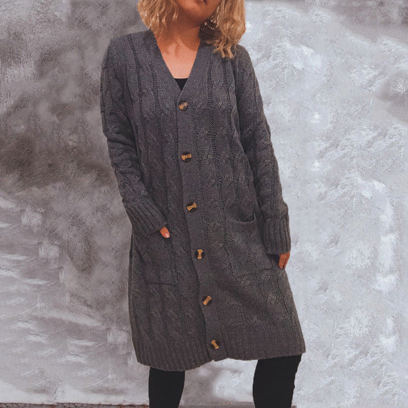 Damen Grobstrickjacke mit Knopfdetails und praktischen Taschen Fudus