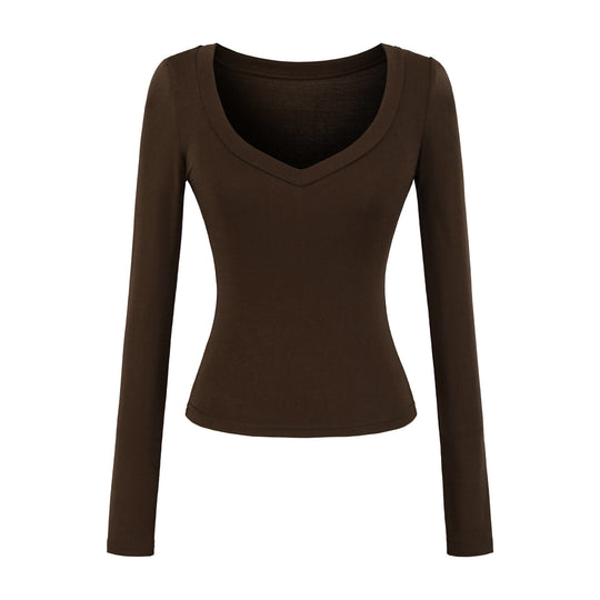 Damen langärmliges Slim-Fit Oberteil mit V-Ausschnitt Fudus