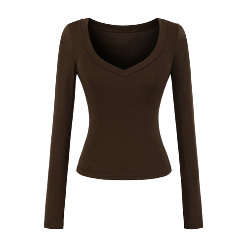 Damen langärmliges Slim-Fit Oberteil mit V-Ausschnitt Fudus