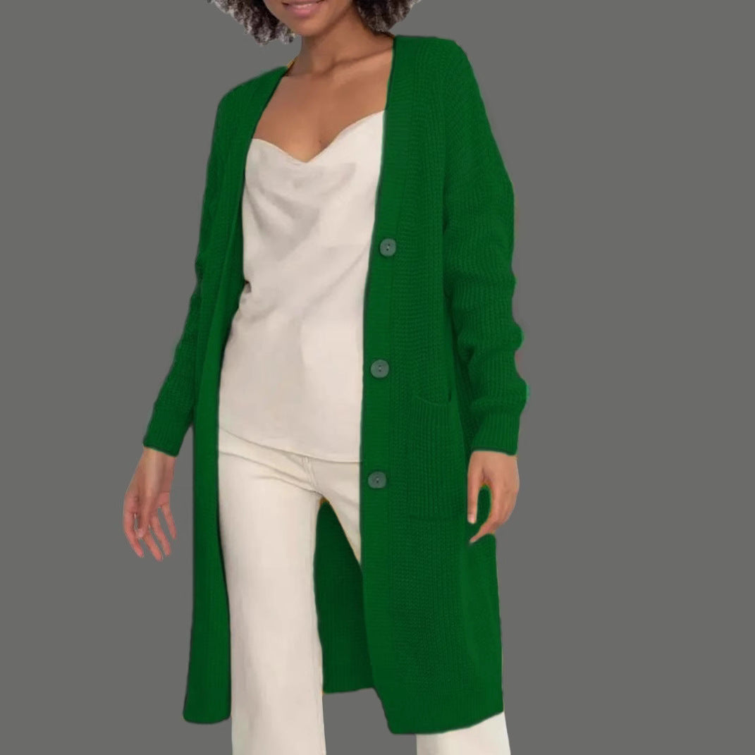 Damen langer Strickcardigan mit Knopfdetails und praktischen Taschen Fudus