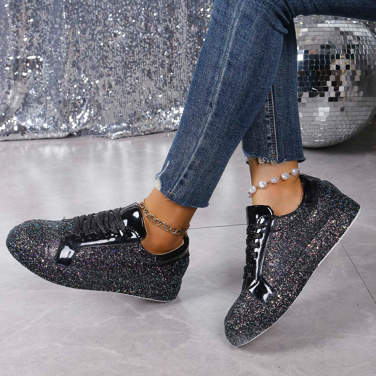 Damen Glitzernde Sneakers mit sportlichem Design