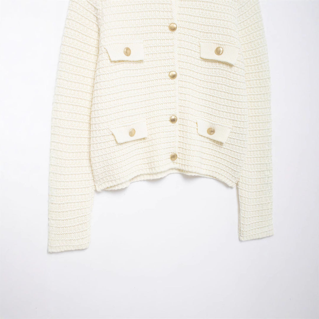 Damen Kurze Strickjacke mit Knopfdetails und aufgesetzten Taschen Fudus